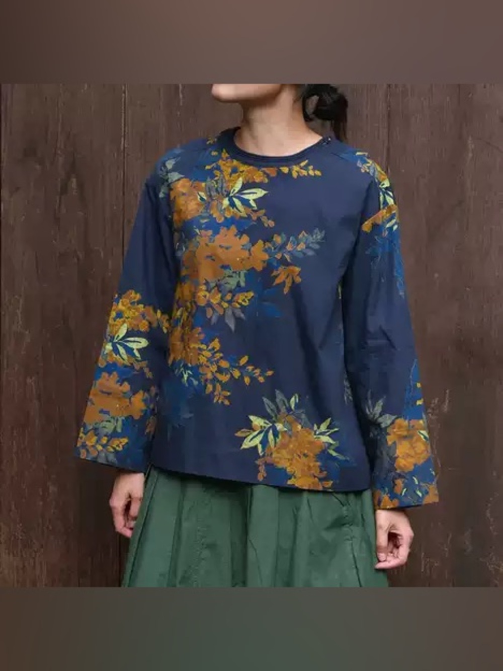 TOAST Floral Cotton Long Sleeve Blouse Navy Mustard Size Small